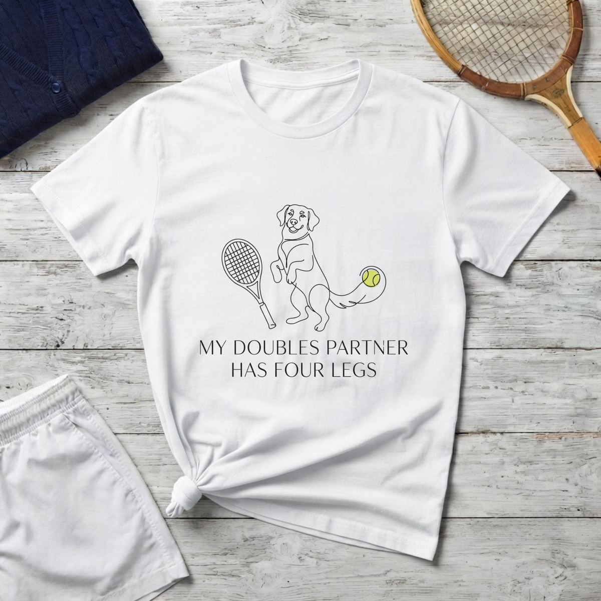 T-Shirt - My Doubles Partner Has Four Legs Tennis Dog Graphic Tee