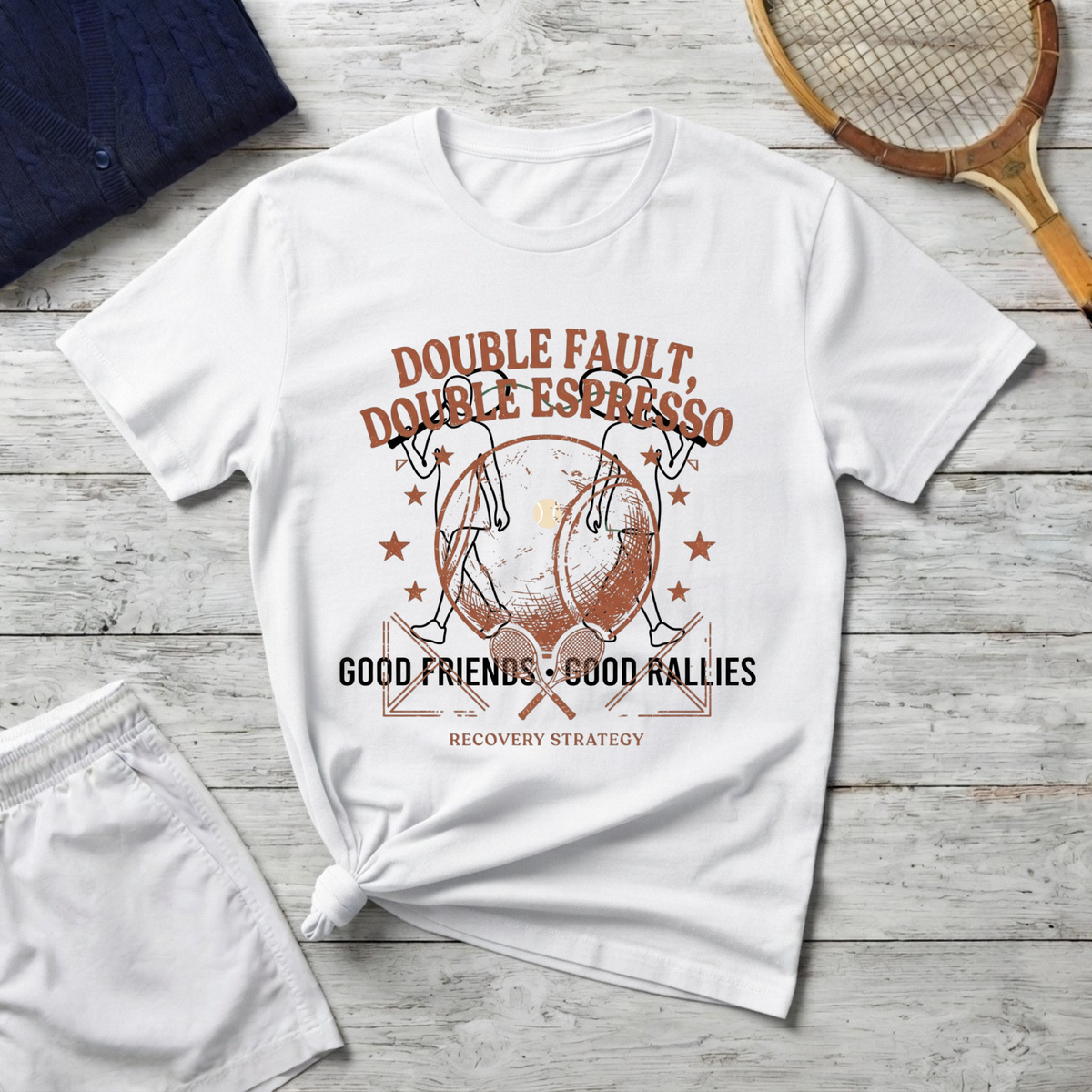 T-Shirt — "Double Fault, Double Espresso" Tennis Coffee Graphic Tee