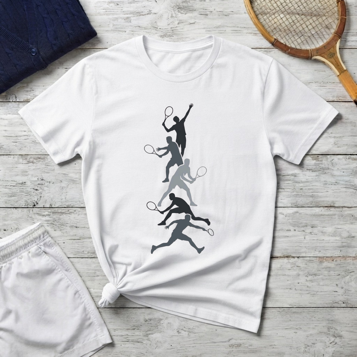 T-Shirt with Dynamic tennis Player Silhouette Design