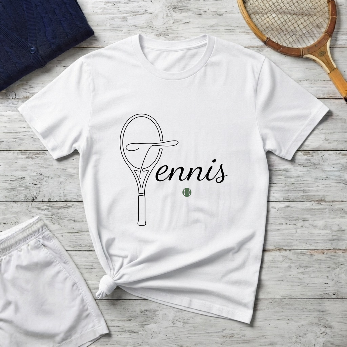 Tennis Racket Script T‑Shirt — Minimalist Tennis Tee