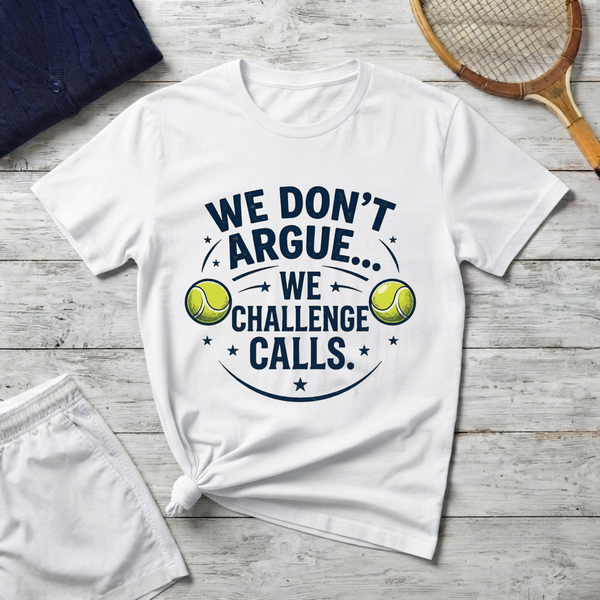 Tennis Tee — "We Don't Argue… We Challenge" Funny Tennis Player Shirt