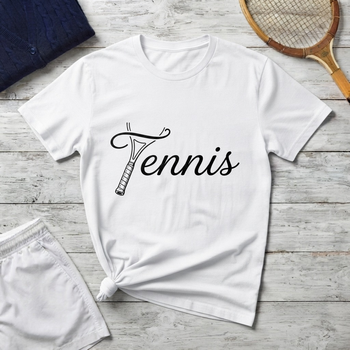 Tennis T-Shirt — Elegant Script Racket Design