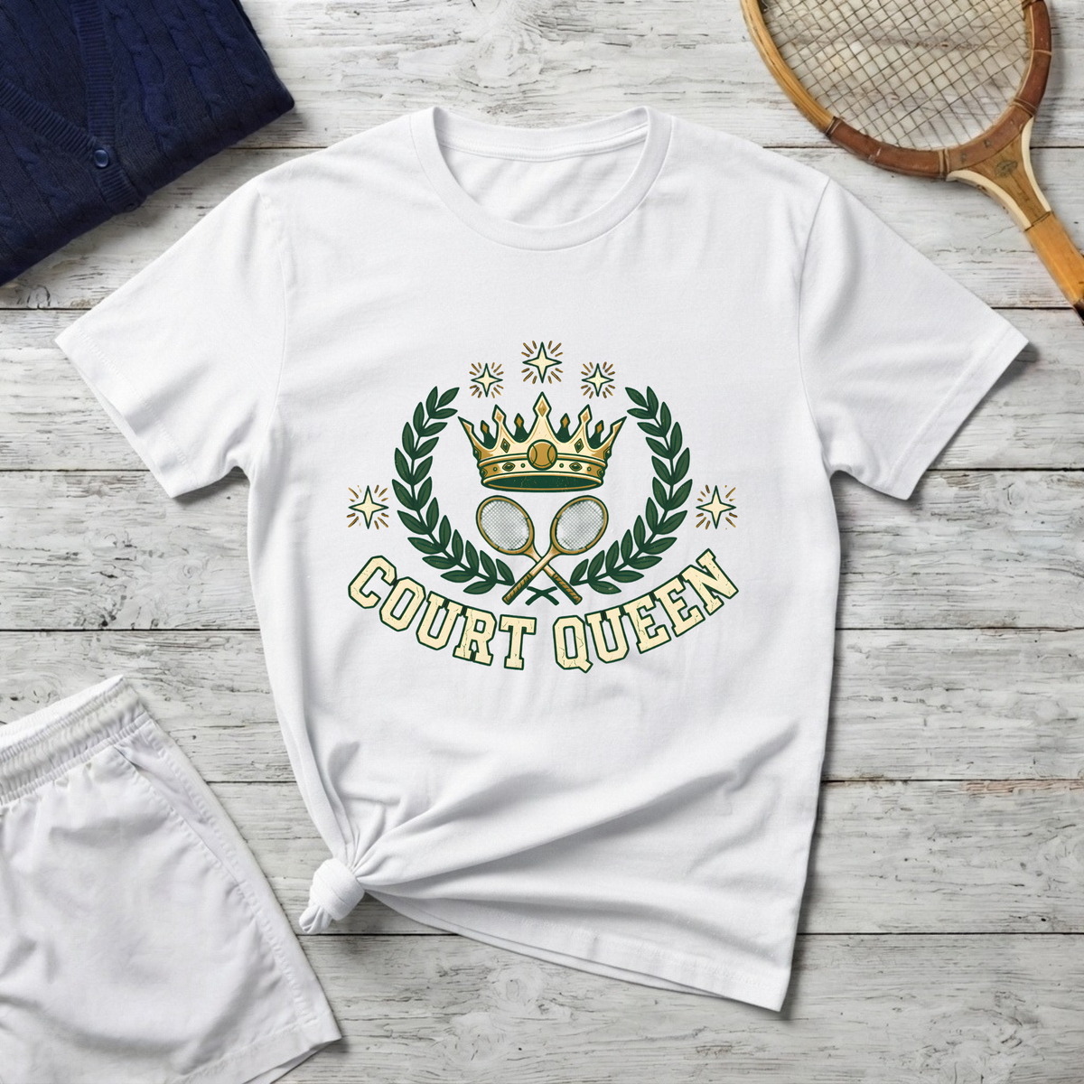 Court Queen Tennis T-Shirt — Vintage Crown Crest Tee