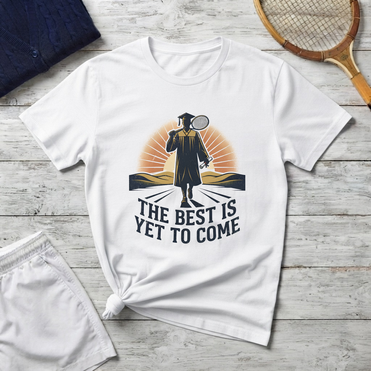Graduation T-shirt — "The Best Is Yet To Come" Cap & Gown Sunrise