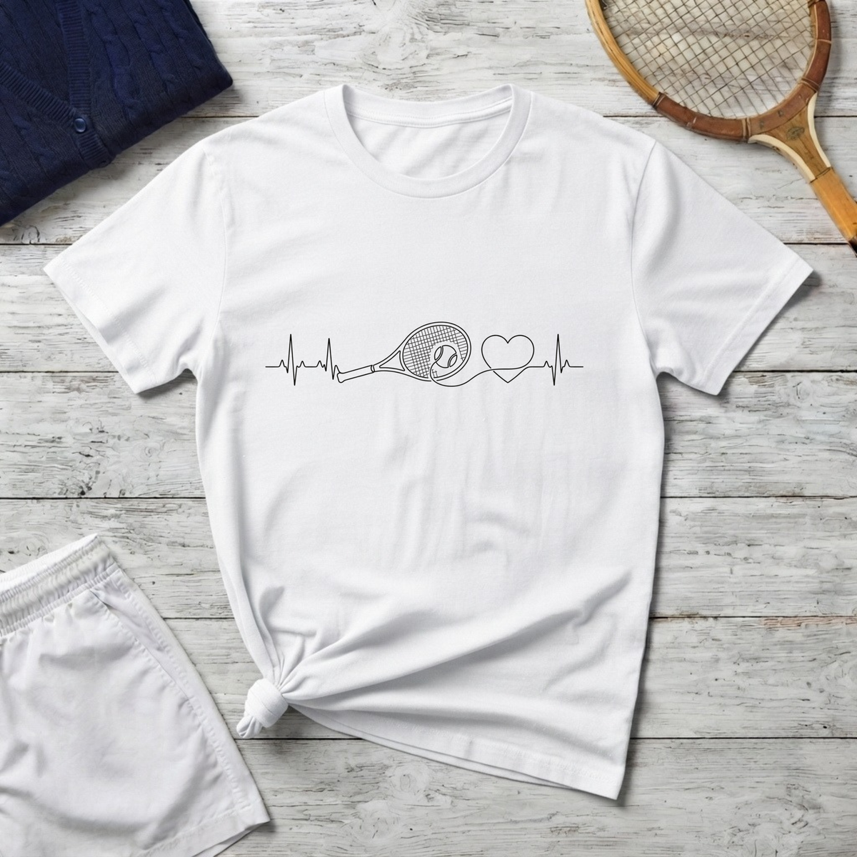 tennis Heartbeat T-Shirt — Minimal Line Art