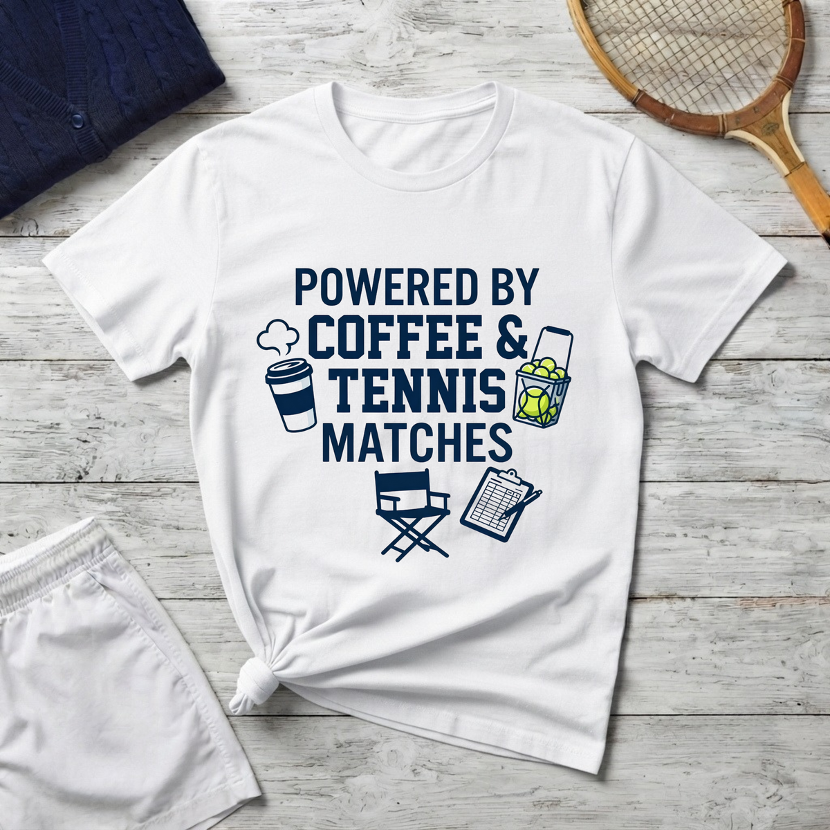 T-Shirt — "Powered by Coffee & Tennis Matches" Casual Tennis Player Tee