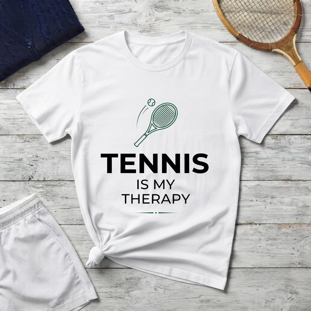 Tennis Is My Therapy T-Shirt — Tennis Racket Graphic Tee for Players & Fans