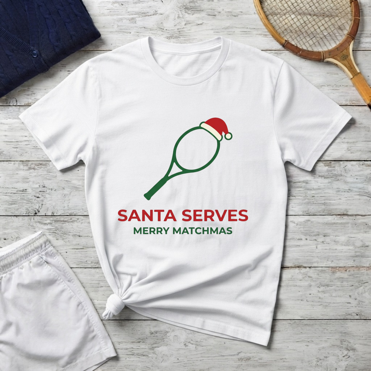 Tennis Christmas T‑Shirt — "Santa Serves" Holiday Tennis Tee