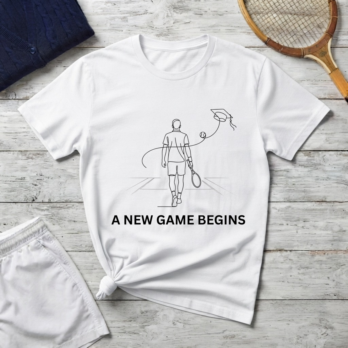 T-Shirt — 'A New Game Begins' Minimalist Tennis Player Graphic