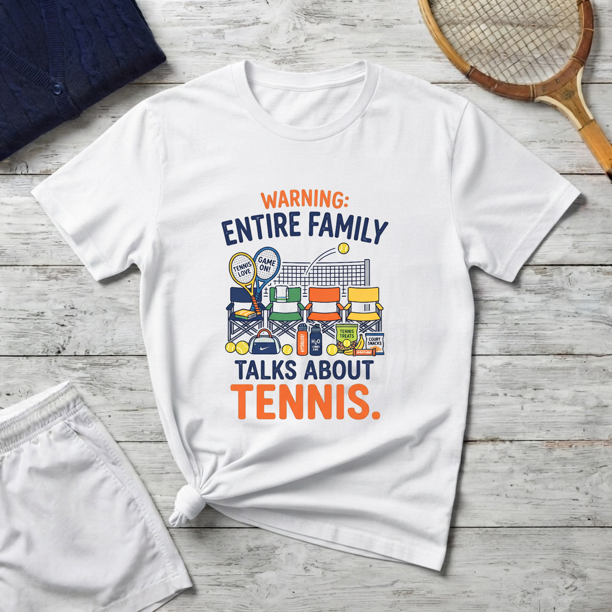T-Shirt — "Warning: Entire Family Talks About Tennis" Graphic Tee