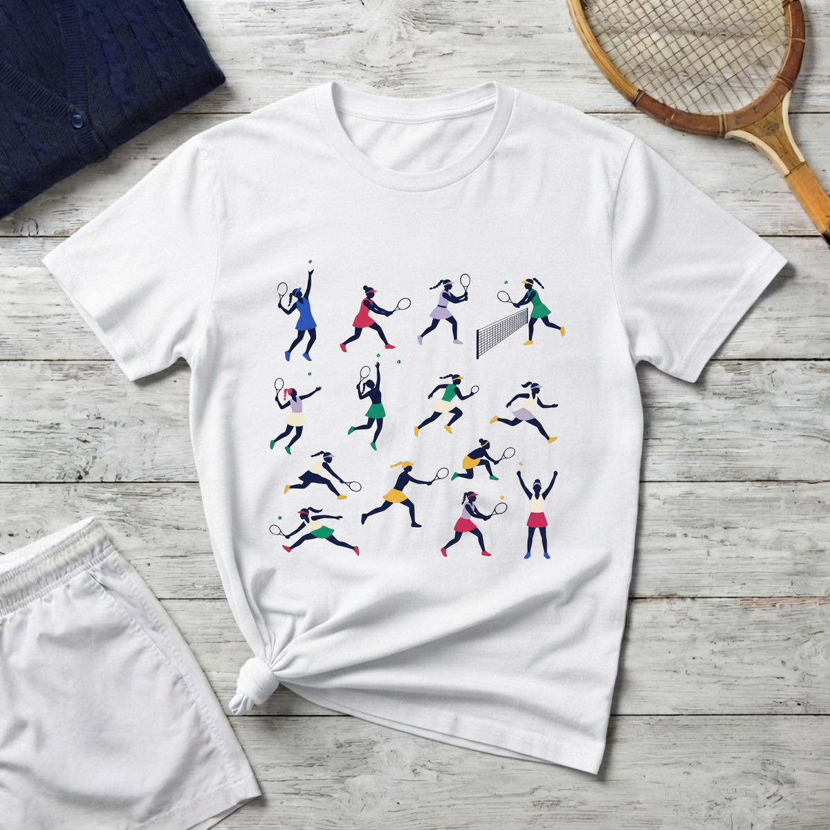 tennis Players Silhouette T-Shirt — Colorful tennis Action Tee