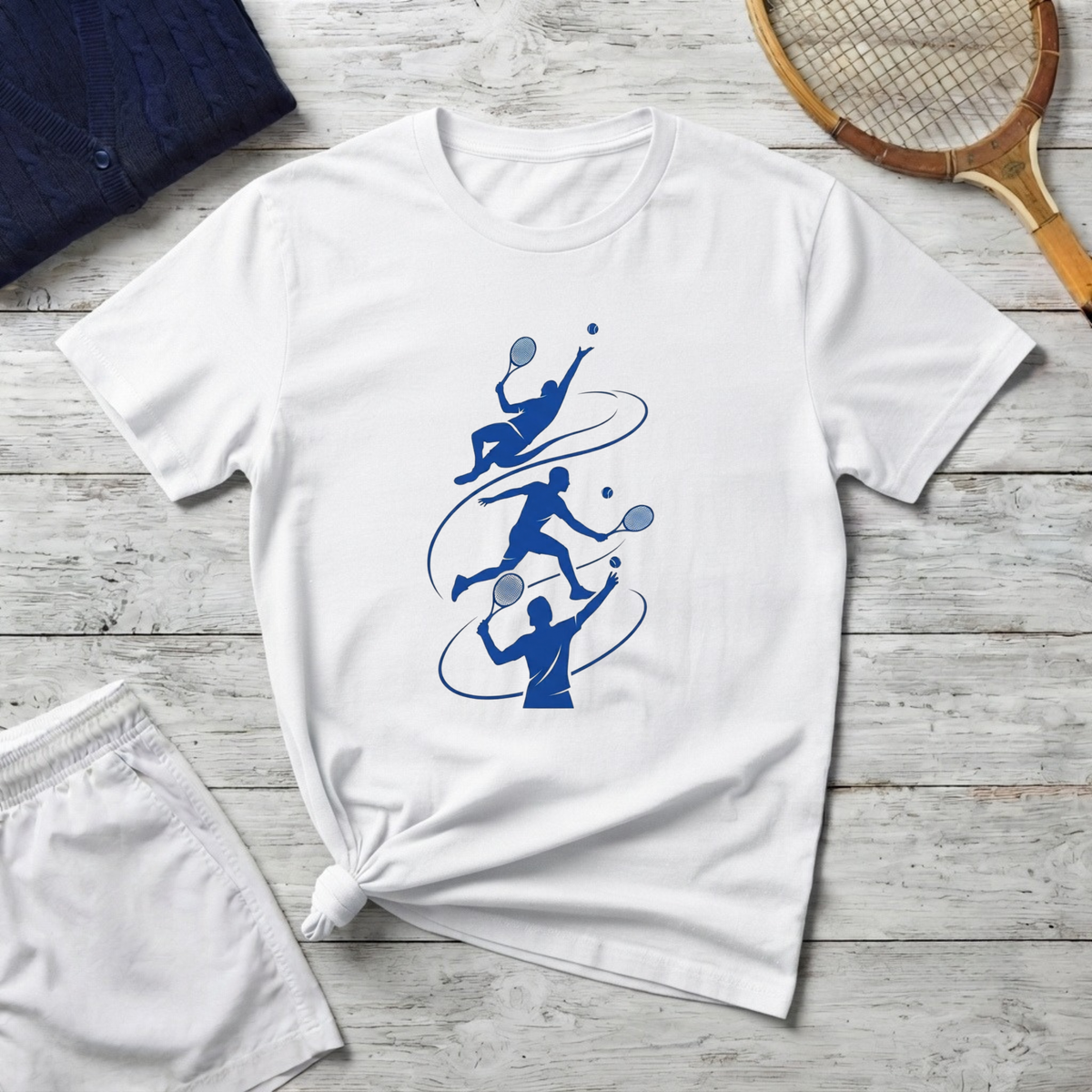 tennis Silhouette T-Shirt — Blue Players Action Design