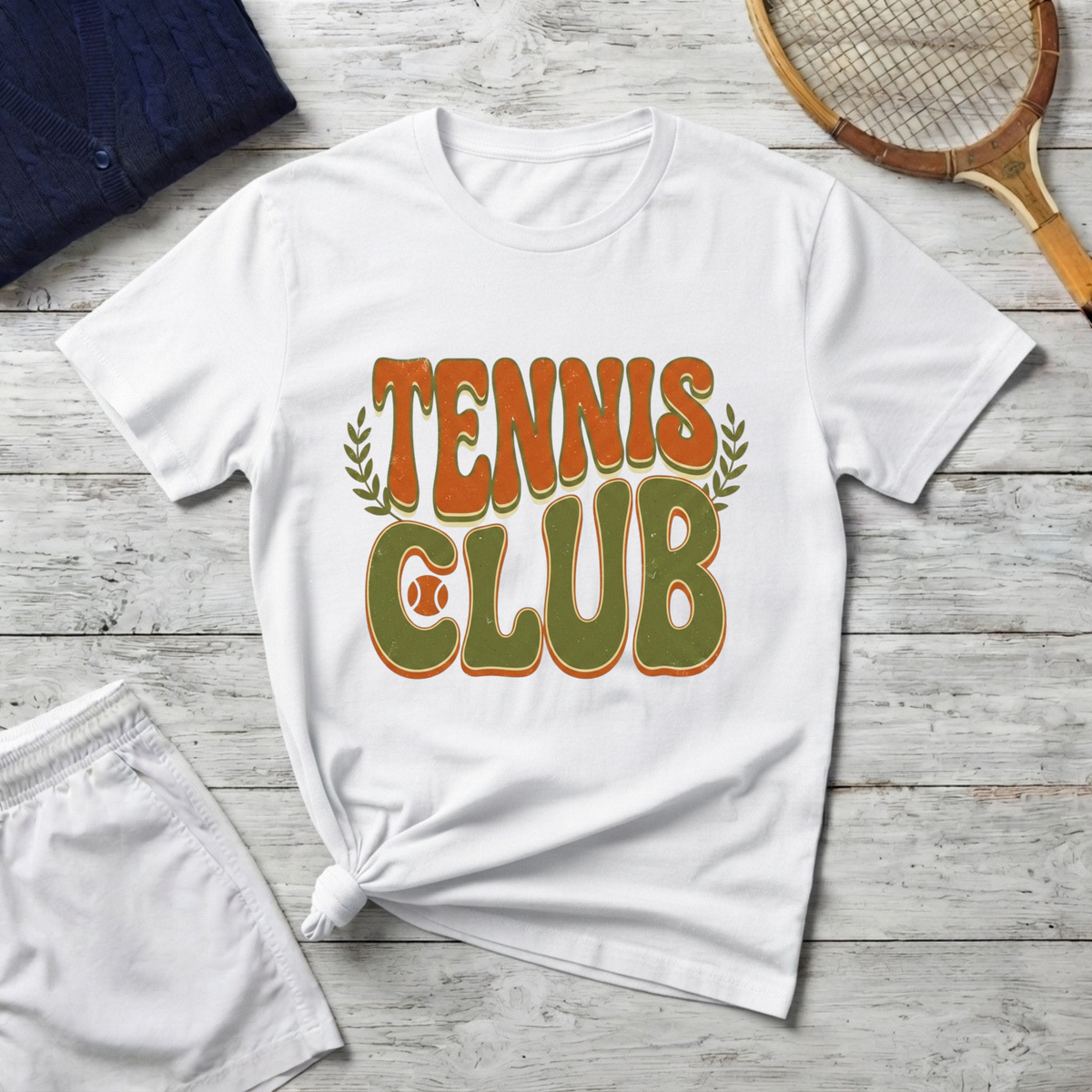 Tennis Club T‑Shirt — Retro Green & Orange Graphic Tee