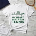 My Heart Beats for Tennis T-Shirt — Heartbeat Racket Design with Graduation Cap