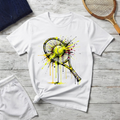 Tennis Racket & Ball Splash T‑Shirt — Watercolor Sports Graphic Tee