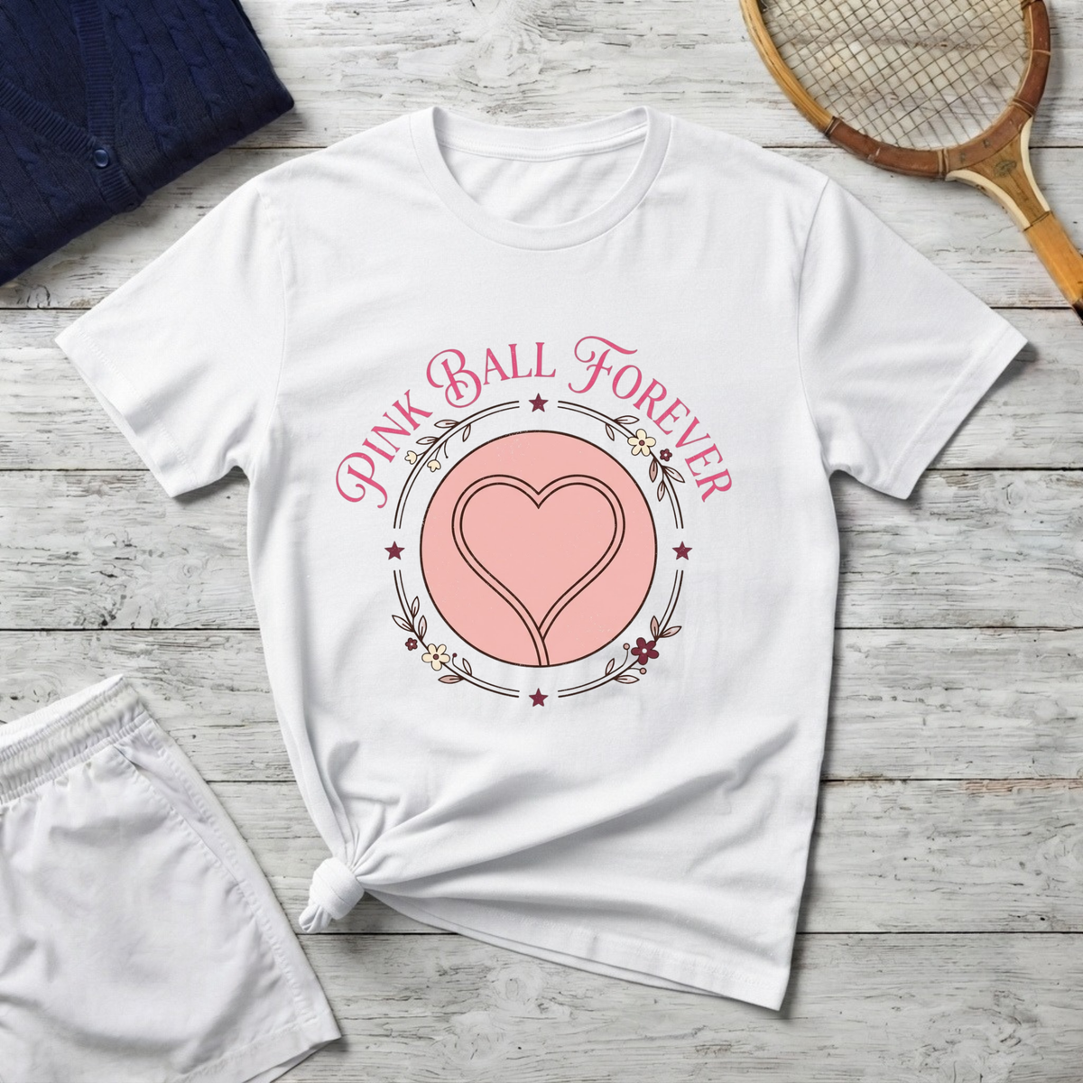 Pink Ball Forever T-Shirt — Cute Pink Heart Graphic Tee for Cheer & Sports Fans