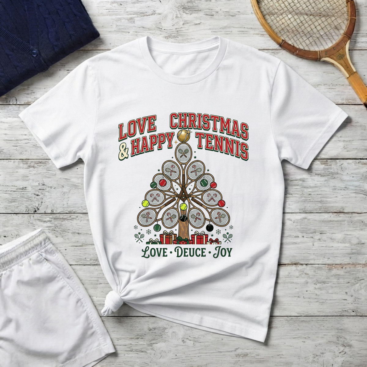 Christmas Tennis T‑Shirt – "Love Christmas & Happy Tennis" Holiday Tennis Tee