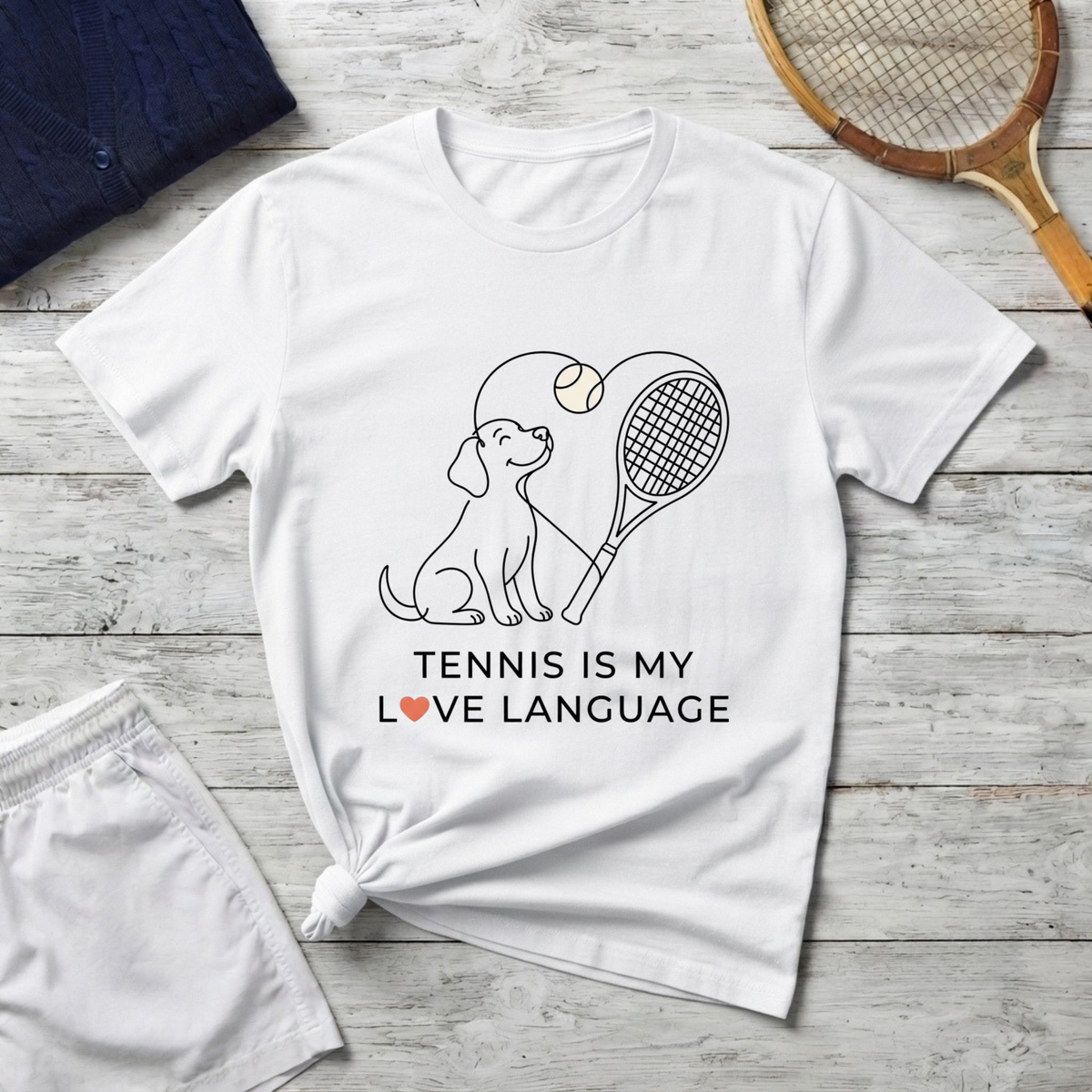 T-Shirt — "Tennis Is My Love Language" Dog & Racket Graphic Tee