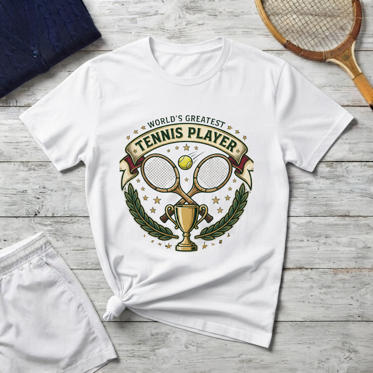 World's Greatest Tennis Player T-Shirt — Vintage Tennis Racket & Trophy Tee