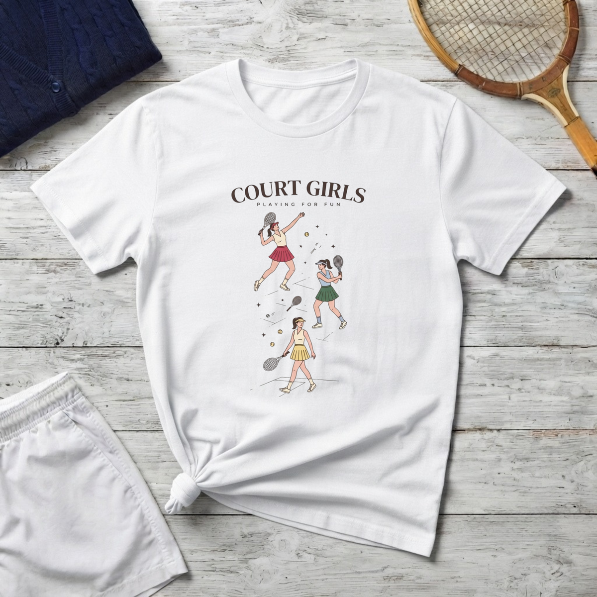 Court Girls Tennis T-Shirt - Retro Female Players Graphic Tee