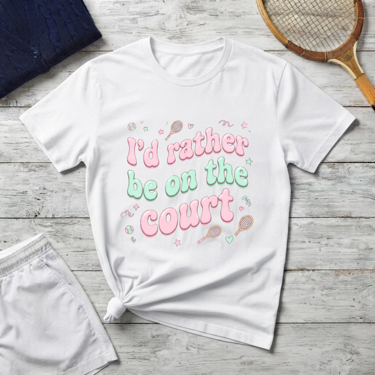 T-Shirt — "I'd Rather Be on the Court" Tennis Graphic Tee