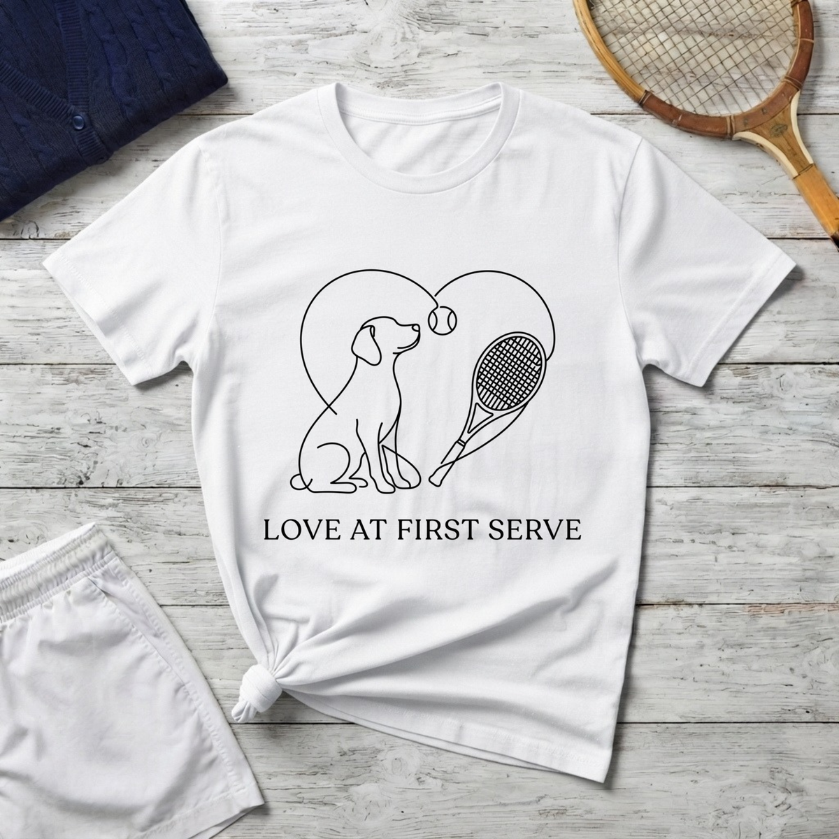 T-Shirt — "Love at First Serve" Tennis Dog Graphic Tee
