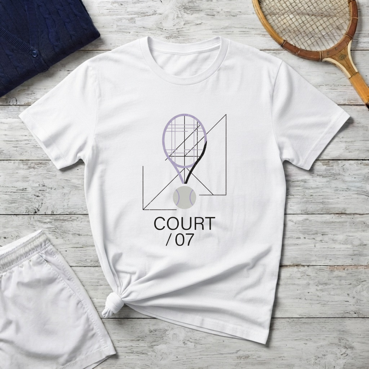 Tennis Court Graphic Tee — Court /07 Minimalist Racket & Ball Design