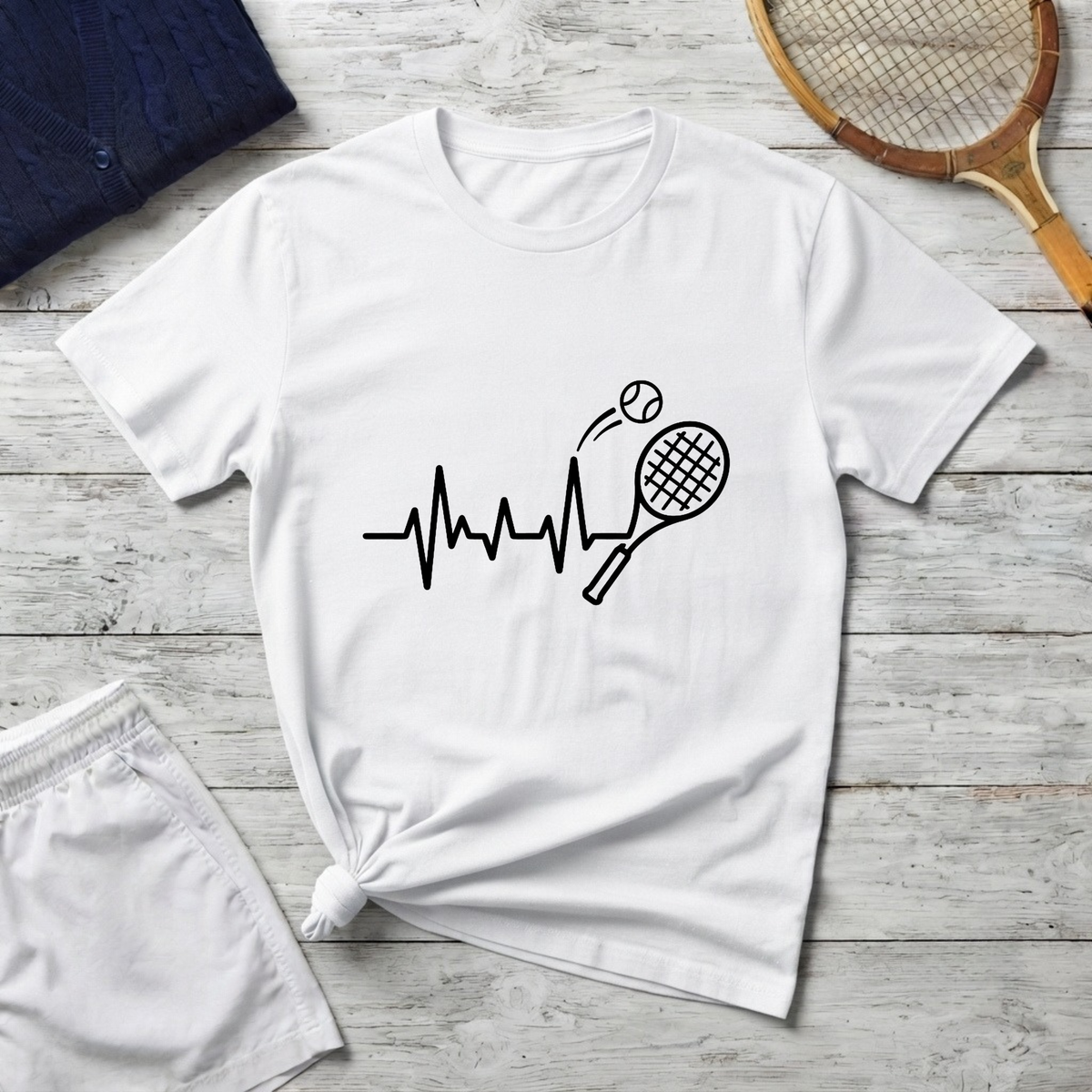 Tennis Heartbeat T-Shirt — Racket & Ball Graphic Tee for Players